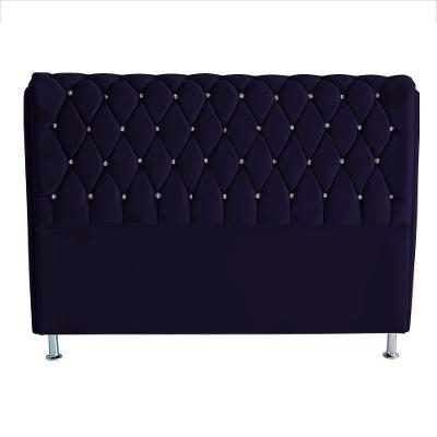 Cabeceira De Cama Box Londres Casal 140 Cm Suede Botão De Strass Azul Marinho Eli Móveis E Decoração
