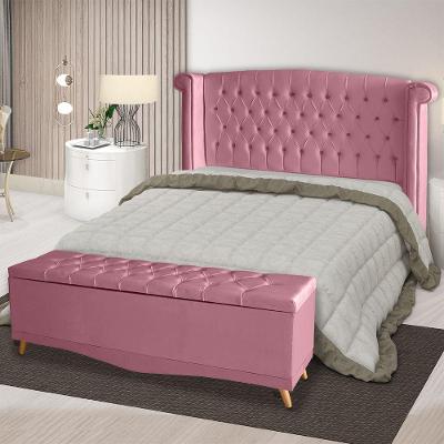 Kit Cabeceira De Cama Box E Calçadeira Baú Malibu Casal 140 Cm Suede Rosa Bebê Eli Móveis