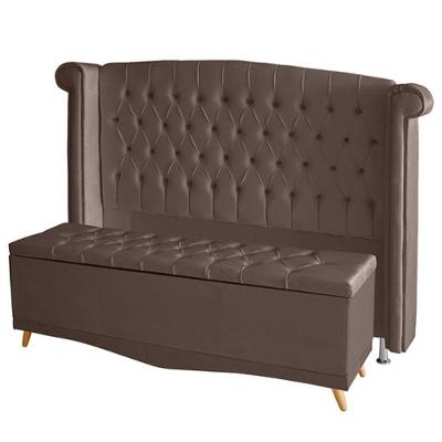 Kit De Quarto Cabeceira De Cama Box E Calçadeira Baú Toquio Casal Queen 160 Cm Suede Rosê Eli Móveis E Decoração