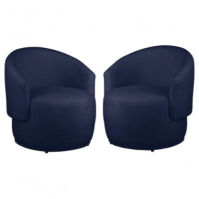 Kit 2 Poltronas Decorativa Redondo Estofada Heitor Sala Escritório E Recepção Suede Azul Marinho Eli Móveis