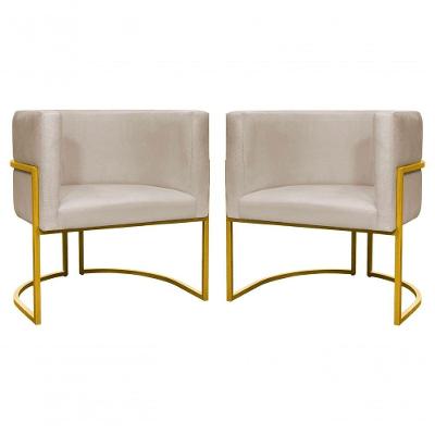 Kit 2 Poltronas Decorativa Luxo Base De Metal Dourada Escritório Recepção Sala Suede Bege Eli Móveis E Decoração