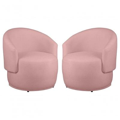 Kit 2 Poltronas Decorativa Redondo Estofada Heitor Sala Escritório E Recepção Suede Rosa Eli Móveis