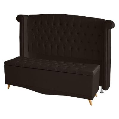 Kit De Quarto Cabeceira De Cama Box E Calçadeira Baú Toquio Casal Queen 160 Cm Suede Marrom Eli Móveis E Decoração