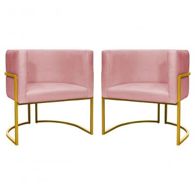 Kit 2 Poltronas Decorativa Luxo Base De Metal Dourada Escritório Recepção Sala Suede Rosa Eli Móveis E Decoração