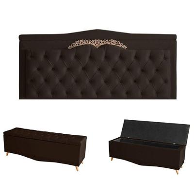 Kit Helena Cabeceira De Cama Painel E Calçadeira Baú King 195 Cm Suede Marrom Eli Móveis E Decoração