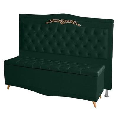 Kit Cabeceira De Cama Box E Calçadeira Baú Madri Queen 160 Cm Suede Verde Eli Móveis E Decoração