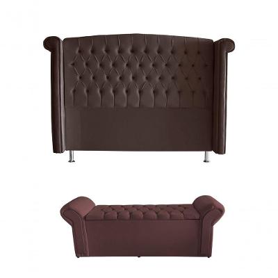 Kit Realeza Cabeceira De Cama Box E Calçadeira Baú Queen 160 Cm Suede Rosê Eli Móveis