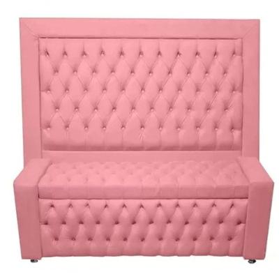 Kit Cabeceira De Cama Box E Calçadeira Baú Retro Capitonê Botão Encapados Casal 140 Cm Suede Rosa Eli Móveis E Decoração