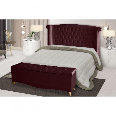 Kit Cabeceira De Cama Box E Calçadeira Baú Malibu Casal 140 Cm Suede Bordo Eli Móveis