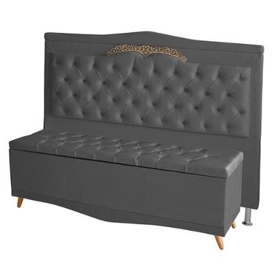 Kit Cabeceira De Cama Box E Calçadeira Baú Madri Queen 160 Cm Suede Grafite Eli Móveis E Decoração