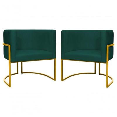 Kit 2 Poltronas Decorativa Luxo Base De Metal Dourada Escritório Recepção Sala Suede Verde Eli Móveis E Decoração