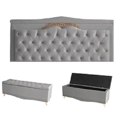 Kit Helena Cabeceira De Cama Painel E Calçadeira Baú King 195 Cm Suede Prata Eli Móveis E Decoração