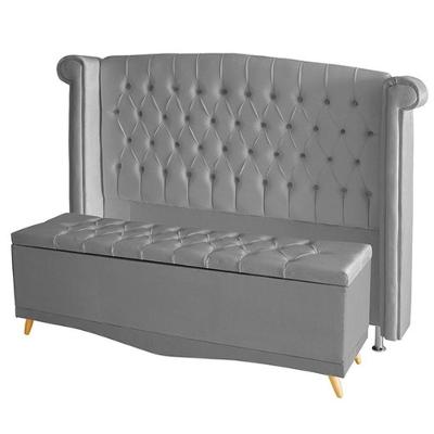 Kit De Quarto Cabeceira De Cama Box E Calçadeira Baú Toquio Casal Queen 160 Cm Suede Prata Eli Móveis E Decoração