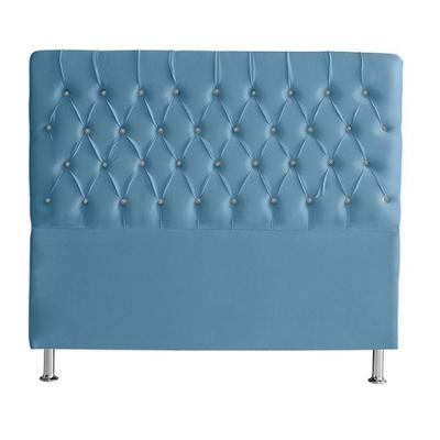 Cabeceira De Cama Box Bella King 195 Cm Suede Botão Cristal Azul Bebê Eli Móveis E Decoração
