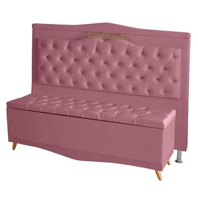 Kit Cabeceira De Cama Box E Calçadeira Baú Madri Casal 140 Cm Suede Rosa Bebê Eli Móveis E Decoração