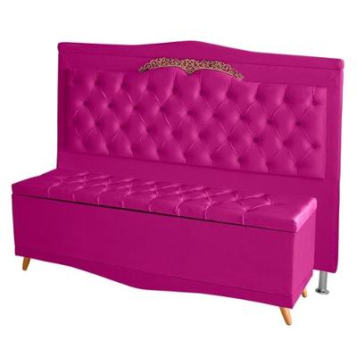 Kit Cabeceira De Cama Box E Calçadeira Baú Madri Queen 160 Cm Suede Rosa Pink Eli Móveis E Decoração