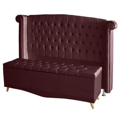 Kit De Quarto Cabeceira De Cama Box E Calçadeira Baú Toquio Casal Queen 160 Cm Suede Bordo Eli Móveis E Decoração
