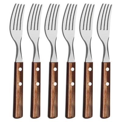 Kit 6 Garfos De Mesa Tramontina Polywood Inox Cabo Castanho