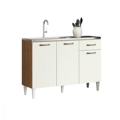Balcão Atenas Com Pia Inox 3 Portas 1 Gaveta - Aramóveis Avelã / Off White