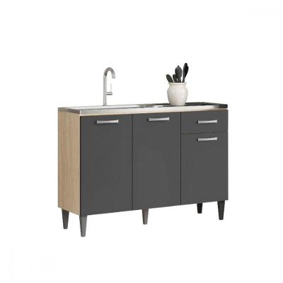 Balcão Atenas Com Pia Inox 3 Portas 1 Gaveta - Aramóveis Avena / Grafite