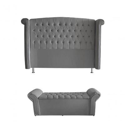 Kit Realeza Cabeceira De Cama Box E Calçadeira Baú King 195 Cm Suede Prata Eli Móveis