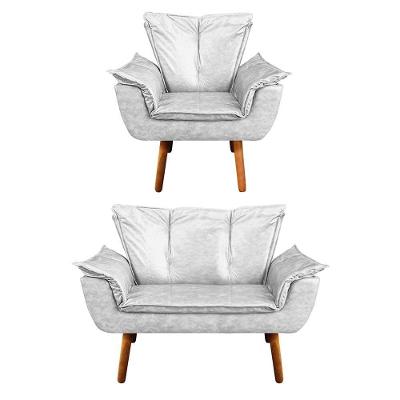Sofá Namoradeira E Poltrona Pé Palito Castanho Opala Corano D03 - D\'rossi Branco