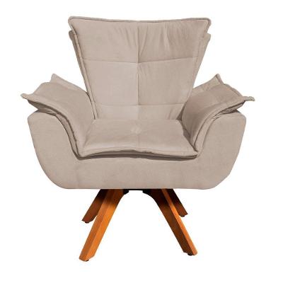 Kit 02 Poltronas Opala Suede Bege Pés Palito E 01 Gran Opala Suede Bege Base Em Madeira - D\'rossi