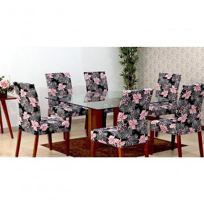 Capas De Cadeira 04 Lugares Floral Rosa