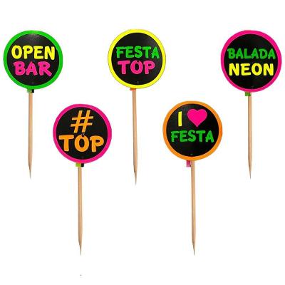 Topper Para Docinho Neon Luz Negra - 10 Unidades