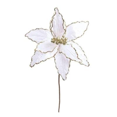 Flor Decorativa Poinsetia Branco Ouro 30cm - 1 Unidade