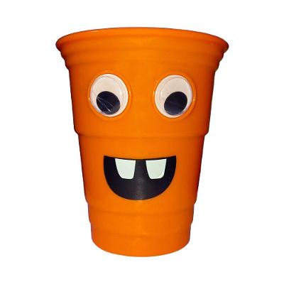 Copo De Halloween Monstrinhos Com Olhos - Laranja Neon