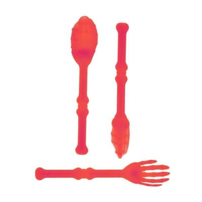 Kit Talher Colher Faca Garfo Horripilante Halloween Vermelho
