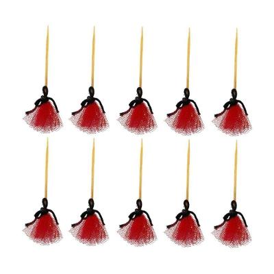 Picks Decorativos Mini Vassoura Tule Laranja - 10 Unidades