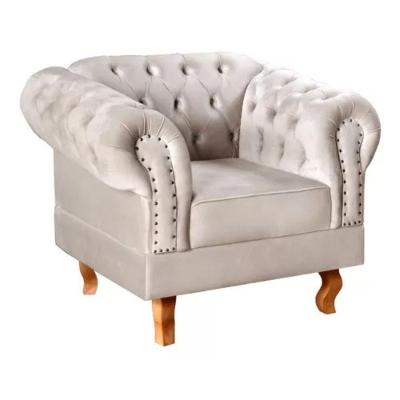 Poltrona Chesterfield Dom Pedro Vintage Retrô Capitonê Suede Bege