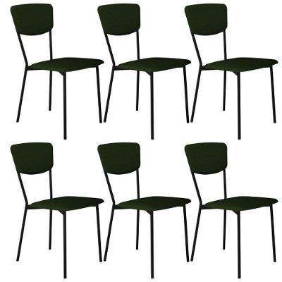 Kit 06 Cadeira Para Sala De Jantar Village Preto C01 Linho Verde Musgo - Lyam Decor
