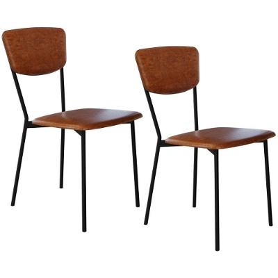 Kit 02 Cadeira Para Sala De Jantar Village Preto C01 Courino Caramelo - Lyam Decor