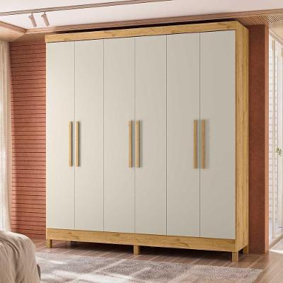 Guarda Roupa 6 Portas Gavetas Luna Freijo Toque Off White Brilho