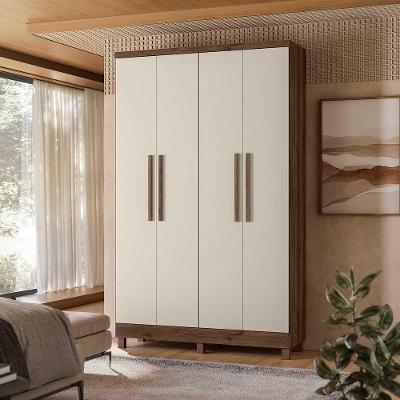 Guarda Roupa 4 Portas 2 Gavetas Luna Ebano Toque Rústico Off White Brilho