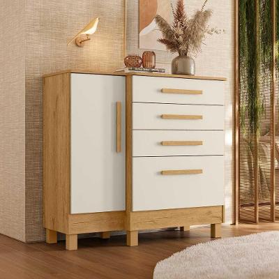 Comoda Sapateira 4 Gavetas Luna Freijo Toque Off White Brilho