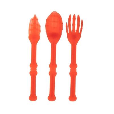 Kit Talher Colher Faca Garfo Horripilante Halloween Laranja