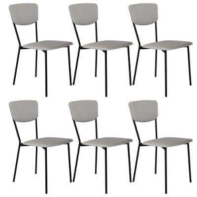 Kit 06 Cadeira Para Sala De Jantar Village Preto C01 Courino Off White - Lyam Decor