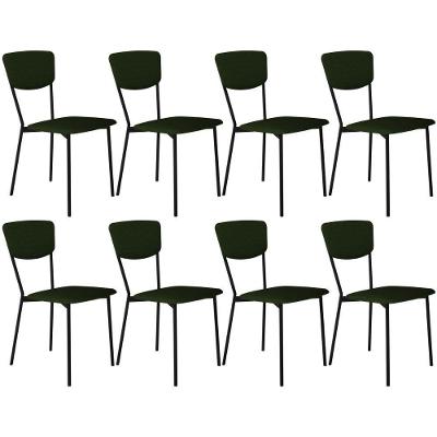 Kit 08 Cadeira Para Sala De Jantar Village Preto C01 Linho Verde Musgo - Lyam Decor