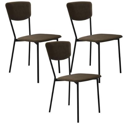 Kit 03 Cadeira Para Sala De Jantar Village Preto C01 Veludo Marrom Sand - Lyam Decor