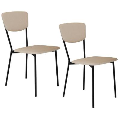 Kit 02 Cadeira Para Sala De Jantar Village Preto C01 Linho Areia - Lyam Decor