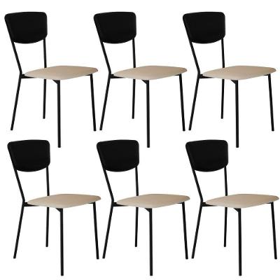 Kit 06 Cadeira Para Sala De Jantar Village Preto C01 Linho Areia Courino Preto - Lyam Decor