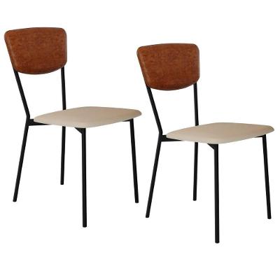 Kit 02 Cadeira Para Sala De Jantar Village Preto C01 Linho Areia Courino Caramelo - Lyam Decor