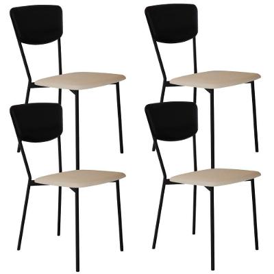 Kit 04 Cadeira Para Sala De Jantar Village Preto C01 Linho Areia Courino Preto - Lyam Decor