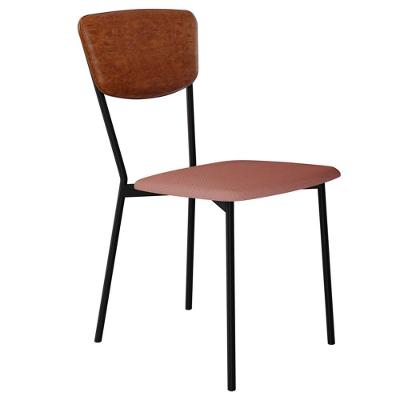 Cadeira Estofada Para Sala De Jantar Village Preto C01 Linho Rosê Courino Caramelo - Lyam Decor