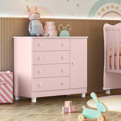 Comoda Sapateira 1 Porta 4 Gavetas Doce Sonho Rosa Acetinado
