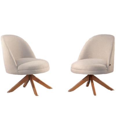 Conjunto Poltronas Decorativa Lilli Off White Com Base Giratória Em Madeira